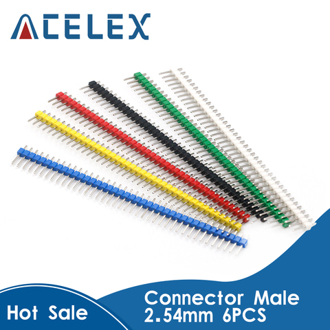 6pcs/Set Pin Header Connector Male 2.54mm Pitch Pin Header Strip Single Row 40 pin Connector Kit for PCB board ► Photo 1/6