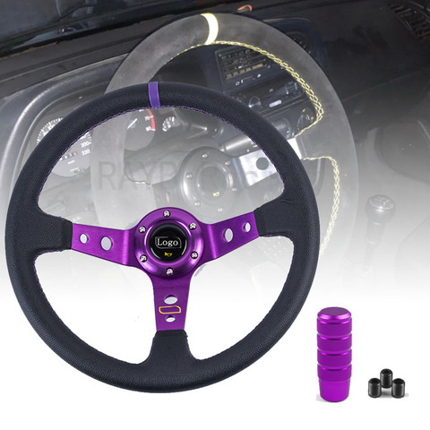 Universal 14 inch 350mm PVC Auto Racing Steering wheels Deep Corn Drifting Sport Steering Wheel With Shift Knob ► Photo 1/6