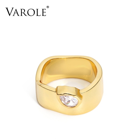 VAROLE Punk Ring Gold Color Big CZ Simple Finger Rings For Women Minimalist Fashion Jewelry Gifts ► Photo 1/6
