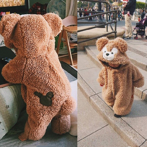 Baby Girl Clothes 2 Colors Cute Plush Bear Baby Romper Comfortable Keep Warm Hooded Zipper Boys Romper 1-2 Year Old Kids Clothes ► Photo 1/6