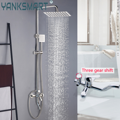 YANKSMART Chrome Bath Shower Faucets Set Bathroom Mixer Shower Bathtub Taps Rainfall Shower Wall Torneira Tap 8 