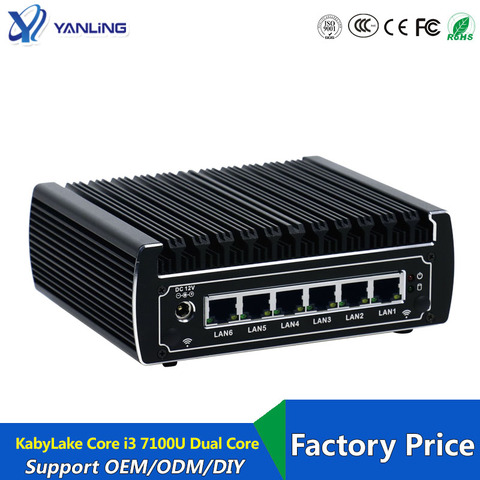 6 Ethernet LAN fanless pfsense Mini PC Intel kabylake core i3 7100u DDR4 ram AES-NI linux server firewall computer for window 10 ► Photo 1/6