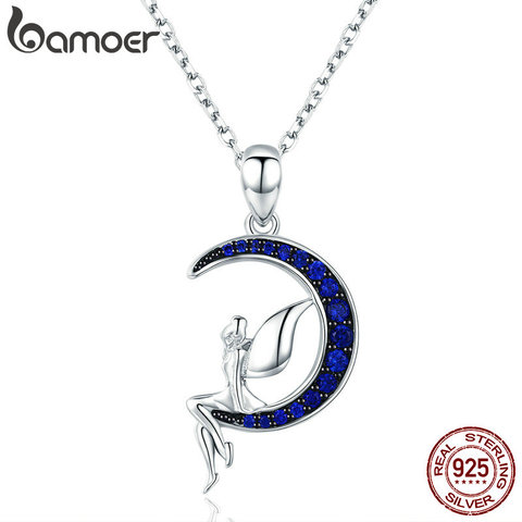 BAMOER Hot Sale 100% 925 Sterling Silver Lucky Fairy in Blue Moon Pendant Necklaces Women Sterling Silver Jewelry Gift SCN244 ► Photo 1/6