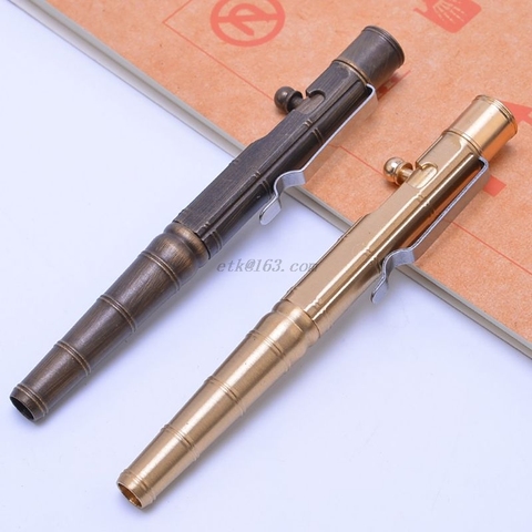 Solid Brass Gel Ink Pen Retro Bamboo Node Bolt Action Writing Tool School Office Stationery Supplies ► Photo 1/6
