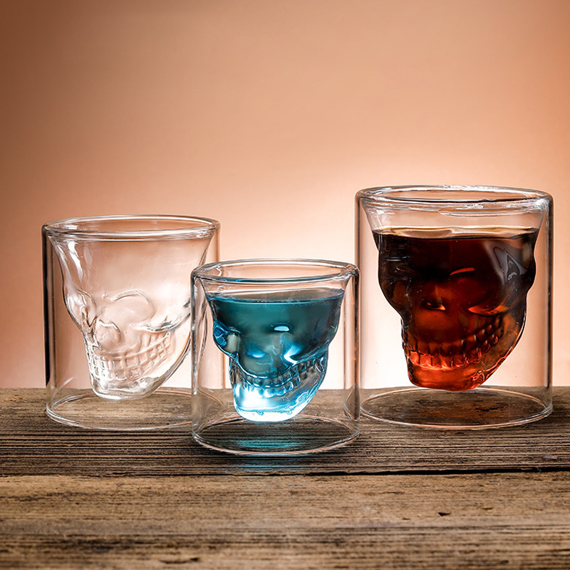 Skull Transparent Glass Cup Tea Beer Wine Whiskey Crystal Skeleton Drinkware Mug 