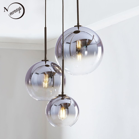 Modern Nordic glass pendant light LED E27 gradient color loft creative hanging lamp for home bedroom living room restaurant shop ► Photo 1/6
