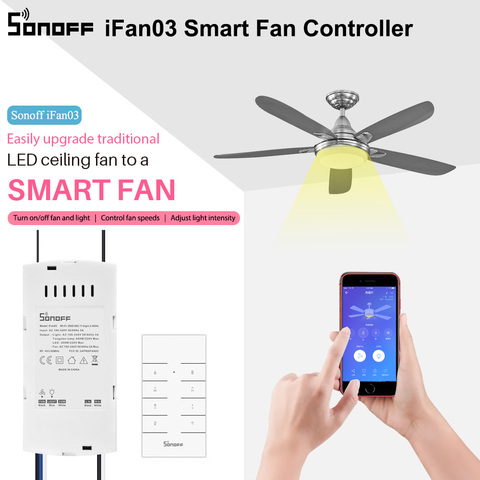 SONOFF iFan03 Smart Fan Switch Convert Fan to Wifi Smart Control Adjust Fan Speed Ceiling Fan and Light Controller Support RM433 ► Photo 1/6