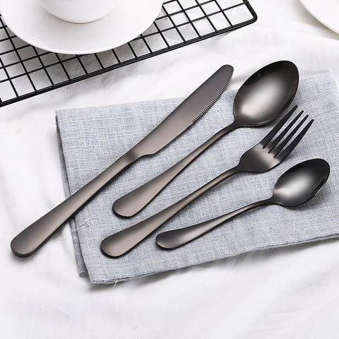Wholesale Black Cutlery Set Stainless Steel Dinnerware Tableware Silverware Sets Dinner Knife and Fork forks knives spoons ► Photo 1/6