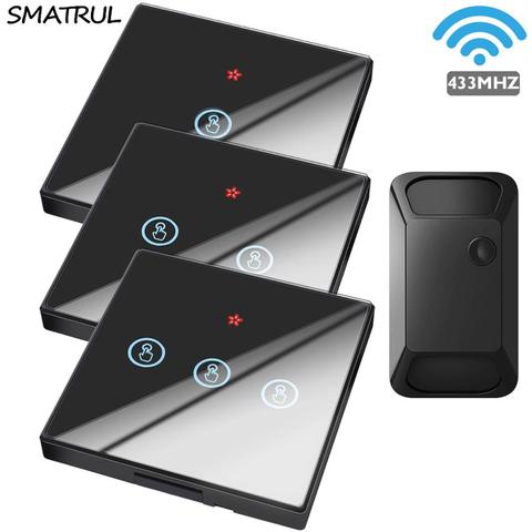 SMATRUL Smart Home Wireless Touch Switch Light 433MHZ RF Remote Control Relay Glass Screen 1 2 3 Gang Wall Panel Button Led Lamp ► Photo 1/6