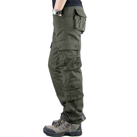 Multi-Pockets Men's Cargo Pants Military Tactical Loose Work Trousers Casual Cargo Style Pants Plus Size 44 Men Straight Slacks ► Photo 1/6