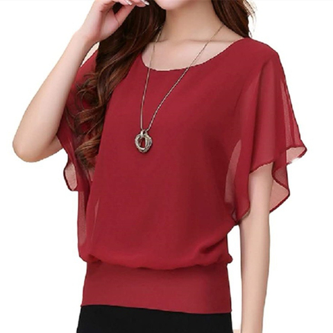 Summer Casual Short Sleeve Women Blouse 5XL Plus Size Chiffon Blouses Beach Shirt Office Work Loose Shirts Blusas Feminina Tops ► Photo 1/6