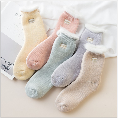 5Pairs  embroidered women warm socks winter snow medium tube thickened pink socks cotton for ladies 74 ► Photo 1/6