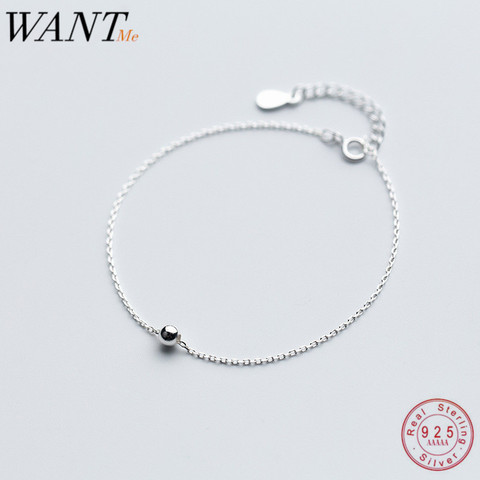 WANTME Genuine 100% 925 Sterling Silver Minimalist Gloss Bead Chain Bracelet for Women Femme Fashion Teen Gift Jewelry Accessory ► Photo 1/6