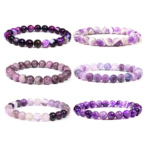 Natural purple Amethysts agates Chalcedony stone beads bracelet jewelry for women men femme homme purple gem stone bracelet gift ► Photo 1/6