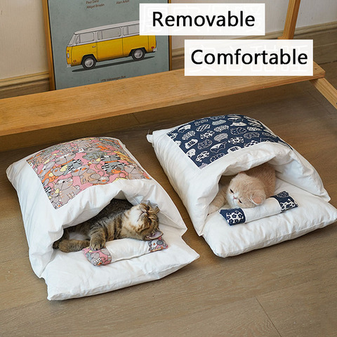 Kawaii Removable Cats Bed House Home Supplies Products for Adult Cats Large Pet Dog Bed Cat's House Cave Comfortable  Food Cute ► Photo 1/6