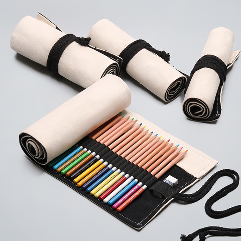 12/24/36 Holes Pencil Bag Case Stationery Canvas Wrap Roll Up Pencil Bag For Boys Girls Pen Curtain painting Supplies ► Photo 1/6