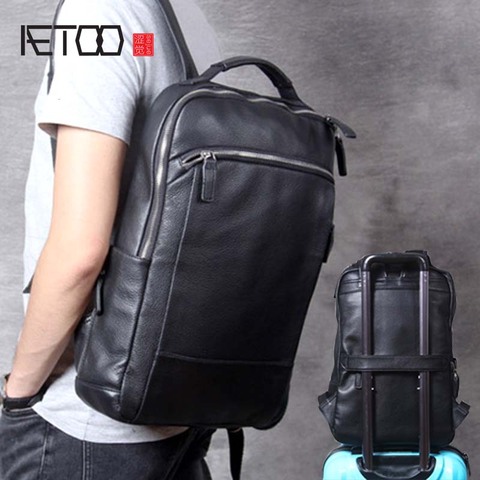 AETOO Simple casual leather shoulder bag, men's handmade head leather travel backpack, computer bag woman ► Photo 1/6