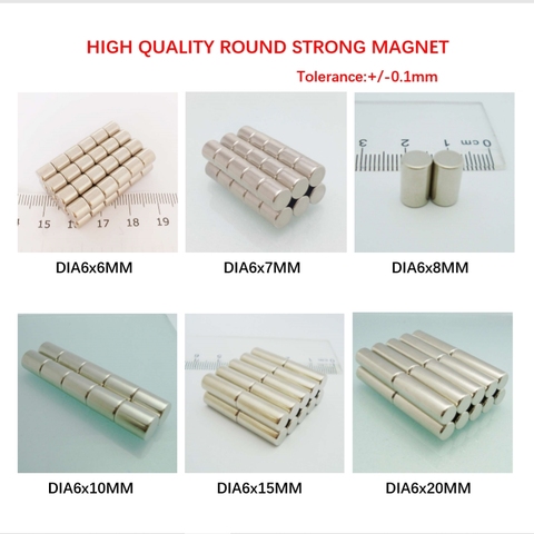 Dia6mm N50 Neodymium Magnets Rare Earth Round Supper Strong Grade Neo Magnetic Rod D6x6mm D6x7mm D6x8mm D6x10mm D6x15mm D6x20mm ► Photo 1/6