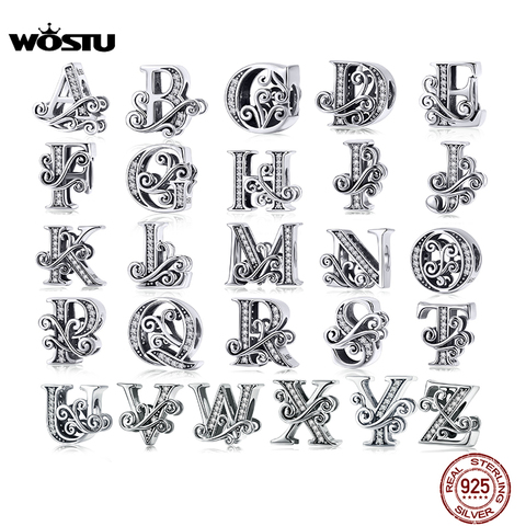 WOSTU 925 Sterling Silver 2022 A-Z 26 Letters Dazzling Beads Fit Original Charm Bracelet Pendant Bangle For Women Jewelry CTC030 ► Photo 1/6