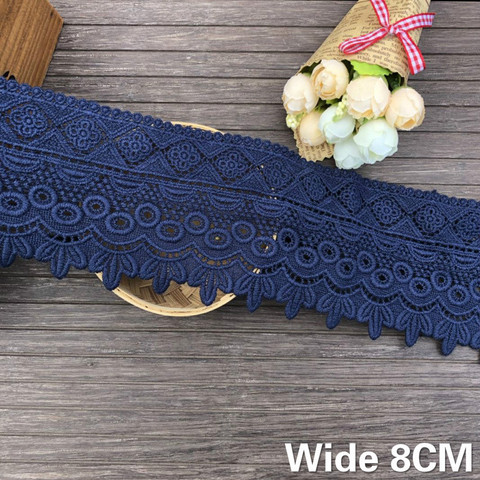 8CM Wide New Royal Blue Polyester Cotton Embroidered Flowers 3d Lace Ribbon Home Curtains Dress Sewing Trimmings Appliques Decor ► Photo 1/2