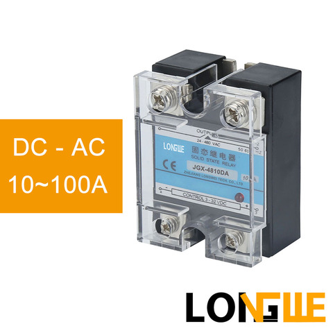 JGX-4810DA 10A-100A DC Control AC CE Solid State Relay Input 3-32VDC Control Output 24-480VAC  (SSR-DA) ► Photo 1/5