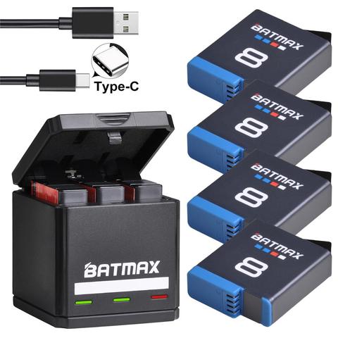 Batmax for Gopro Hero 8 Li-ion Battery Black Hero 8 Black GoPro 7/6/5 1680mAh Akku Decoded + USB Triple Charger with Type C Port ► Photo 1/6