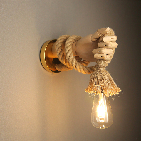 Retro Industrial Style Hemp Rope Wall Light Fixture Simple Creative Hand Shape Wall Lamps Corridor Aisle Indoor E27 Vanity Light ► Photo 1/6