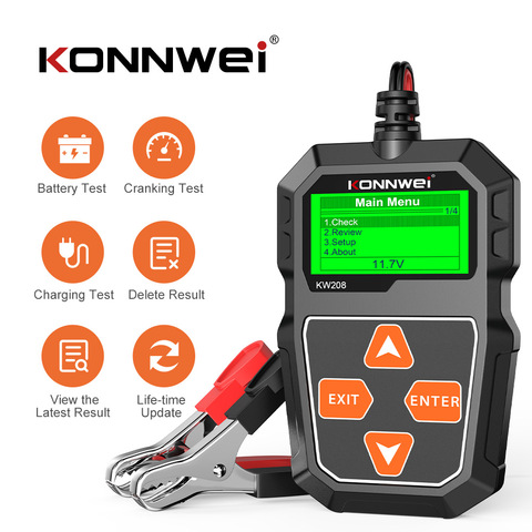 KONNWEI KW208 Car Battery Tester 12V  Motorcycle Battery Tester 100 to 2000CCA Battery Load Plug Charging Test PK  ANCEL BST100 ► Photo 1/6