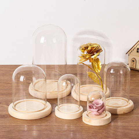 Parts Glass cloche Jar Display Stand Cover Display Terrarium Bottle with Wooden Base Cover Display Box Immortal Flower Box ► Photo 1/6