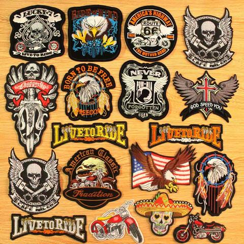 Heart Skull Iron On Patches For Clothing Apparel Tiger Embroidered Patches On Clothes Motorcycle Biker Stripes Wolf Badges Patch ► Photo 1/4