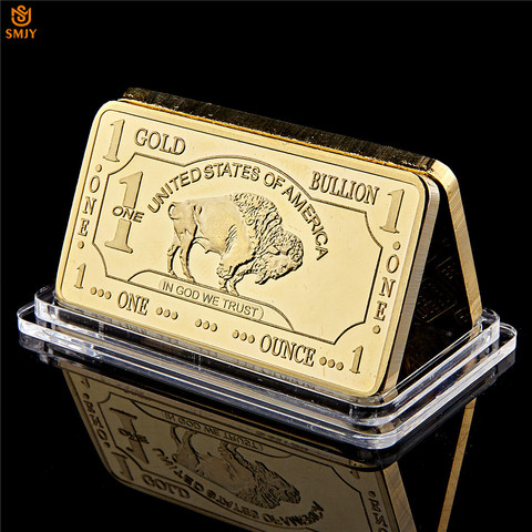 American Replica Gold Buffalo Bar USA 1 Troy Ounce Gold Plated Collectible Commemorative Coin ► Photo 1/6