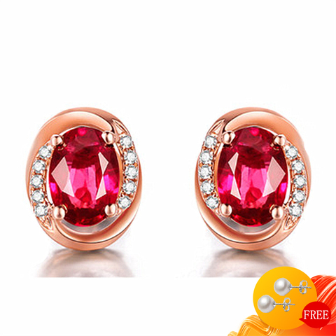 Trendy Women Earrings 925 Silver Jewelry Ornaments Oval Ruby Zircon Gemstone Stud Earring for Wedding Engagement Gift Wholesale ► Photo 1/6