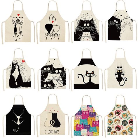 1Pcs Kitchen Apron Cute Cartoon Cat Printed Sleeveless Cotton Linen Aprons for Men Women Home Cleaning Tools 53*65cm WQ0029 ► Photo 1/6