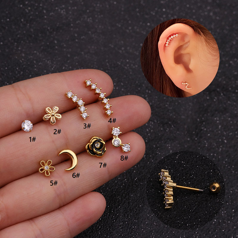 1Piece Korean Piercing Flowers Moon Stud Earrings for Women 2022 Fashion Jewelry Women Mini Cute Earrings Christmas Gift ► Photo 1/6