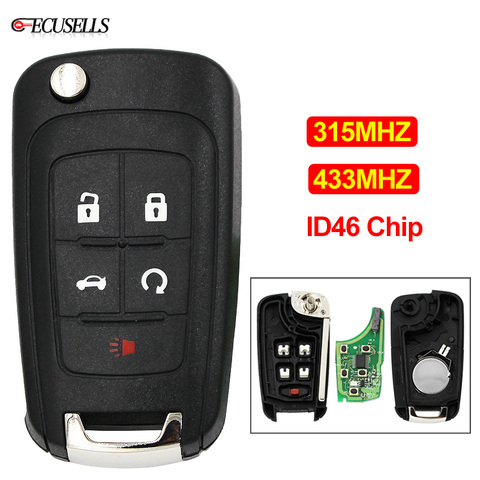 5 Button Folding Flip Remote Key for Chevrolet Camaro Cruze Equinox Impala Spark Sonic Volt 315Mhz/433Mhz ID46 Chip Uncut Blade ► Photo 1/6