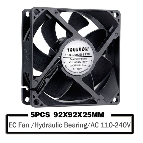 5Pcs YOUNUON  92mm 9225 Hydraulic EC Brushless Fan AC 110V 115V 120V 220V 240V Axial Fan 92mm x 92mm x 25mm Radiator Cooler Fan ► Photo 1/1