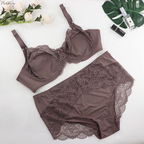 Parifairy Sexy Floral Lace Ultra Thin Bra And Panties Set Large Size Underwear Set Lingerie Women Brassieres D Cup 38-48 XL-6XL ► Photo 1/6