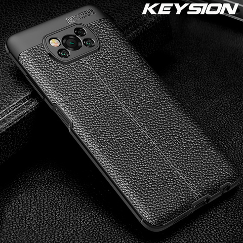 KEYSION Shockproof Case for Xiaomi POCO X3 NFC luxury Leather Soft Silicone Phone Back Cover for Pocophone X3 NFC F2 Pro X2 F1 ► Photo 1/6