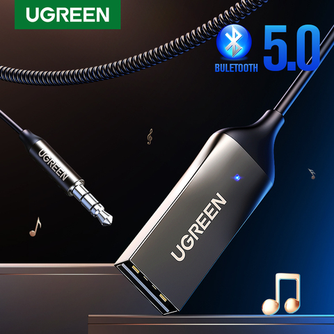 UGREEN Bluetooth 5.0 Handsfree Adapter Wireless Bluetooth Receiver 3.5mm AUX Music Navigation Streaming Microphone for Calls Car ► Photo 1/6