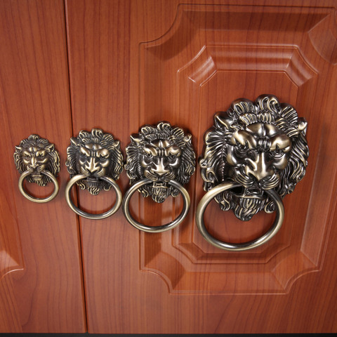 DRELD Vintage Lion Head Cabinet Knobs and Handles Furniture Door Antique Furniture Handles Cabinet Drawer Pull Handle Knob Ring ► Photo 1/6