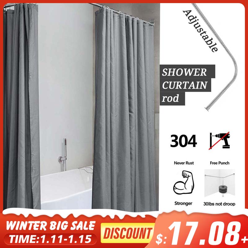 Punching Bathroom Curtain Mounting Rod, Do You Need A Bigger Shower Curtain For Curved Rod