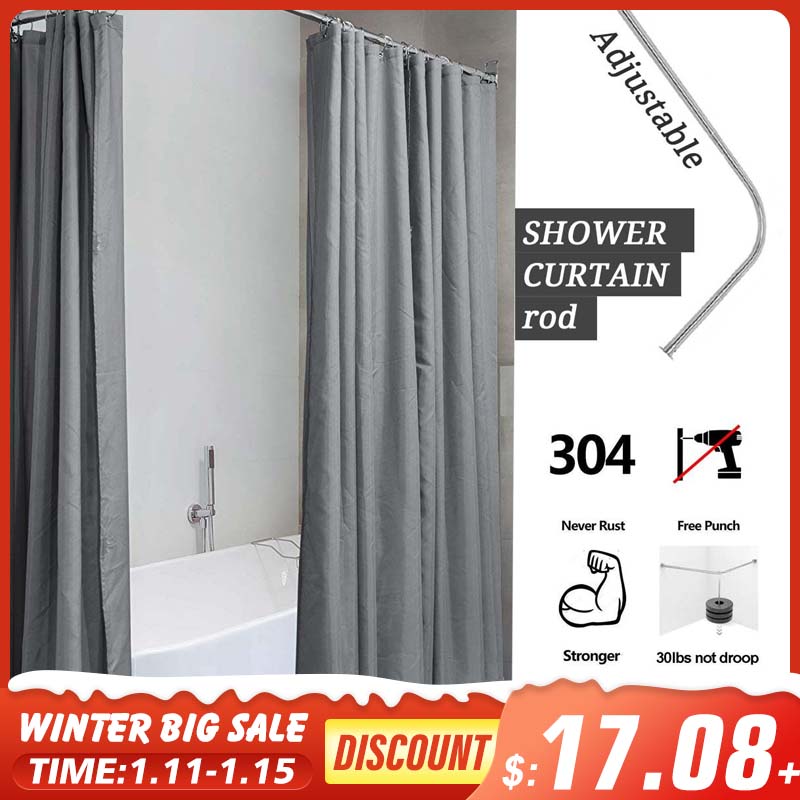 U-Shaped Retractable Shower Curtain Rod Curved 201 Stainless Steel Rail Rod No Punching Bathroom Curtain Mounting Rod 6 Size ► Photo 1/6