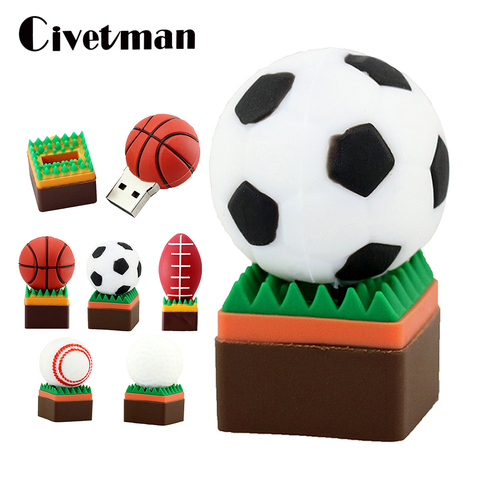 USB Flash Drive 128GB Football Pendrive 128GB Basketball Rugby 4GB 8GB 16GB 32GB 64GB USB 2.0 Flash Memory Stick Disk Pen Drive ► Photo 1/6