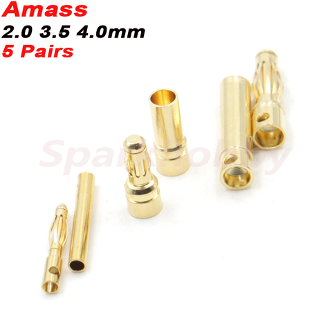 10PCS/5Pairs Amass Banana Plug 2.0mm 3.5mm 4.0mm Female Male Connectors Bullet Gold Plated Copper Head RC Drone Airplane Parts ► Photo 1/6