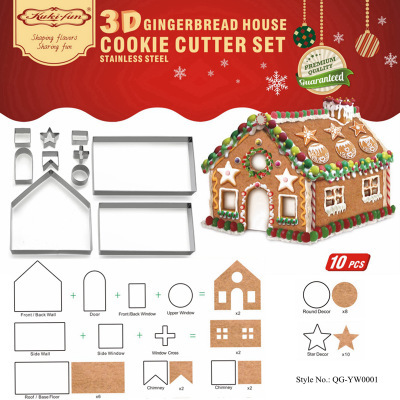 10pcs 3D Gingerbread house Stainless Steel Christmas Scenario Cookie Cutters Set Biscuit Mold Fondant Cutter Baking Tool ► Photo 1/5