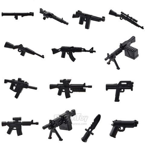 10pcs/lot WW2 Weapons Bazooka M249 M1A1 AK47 M1 FMG9 M3 Gease Gun Carbine Weapons Machine Guns MOC Bricks Building Blocks Toys ► Photo 1/6