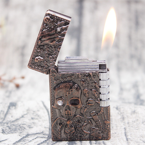 Torch Free Skull Flint Lighter Fire Ping Bright Sound Turbo Grinding Wheel  Lighter Butane Metal Gas Cigarette Cigar Lighter ► Photo 1/5