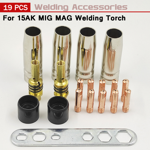 19Pcs/Set MB-15AK Welding Torch Nozzle Part Kit Conical Nozzle Sleeve Rod Tool Set For Binzel 15AK MIG MAG Welder Accessories ► Photo 1/6