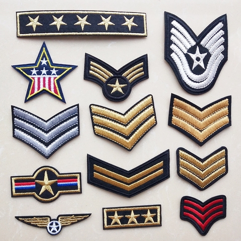 Golden Shield Star Embroidery Iron on Patches for Clothing Military Stickers Stripes Appliques on Backpack Silver Wing Badges ► Photo 1/6