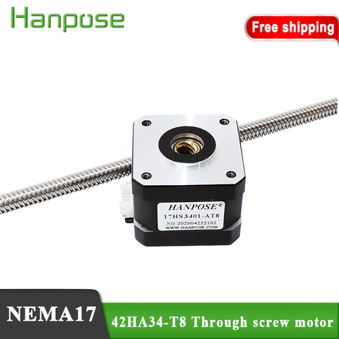 Nema17 stepper motor 42HA34-T8 Through screw motor lead 8mm 100/200/300/400mm 42 motor with screw for CNC milling machine ► Photo 1/6